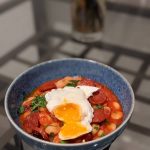 smoky beans and poached eggs